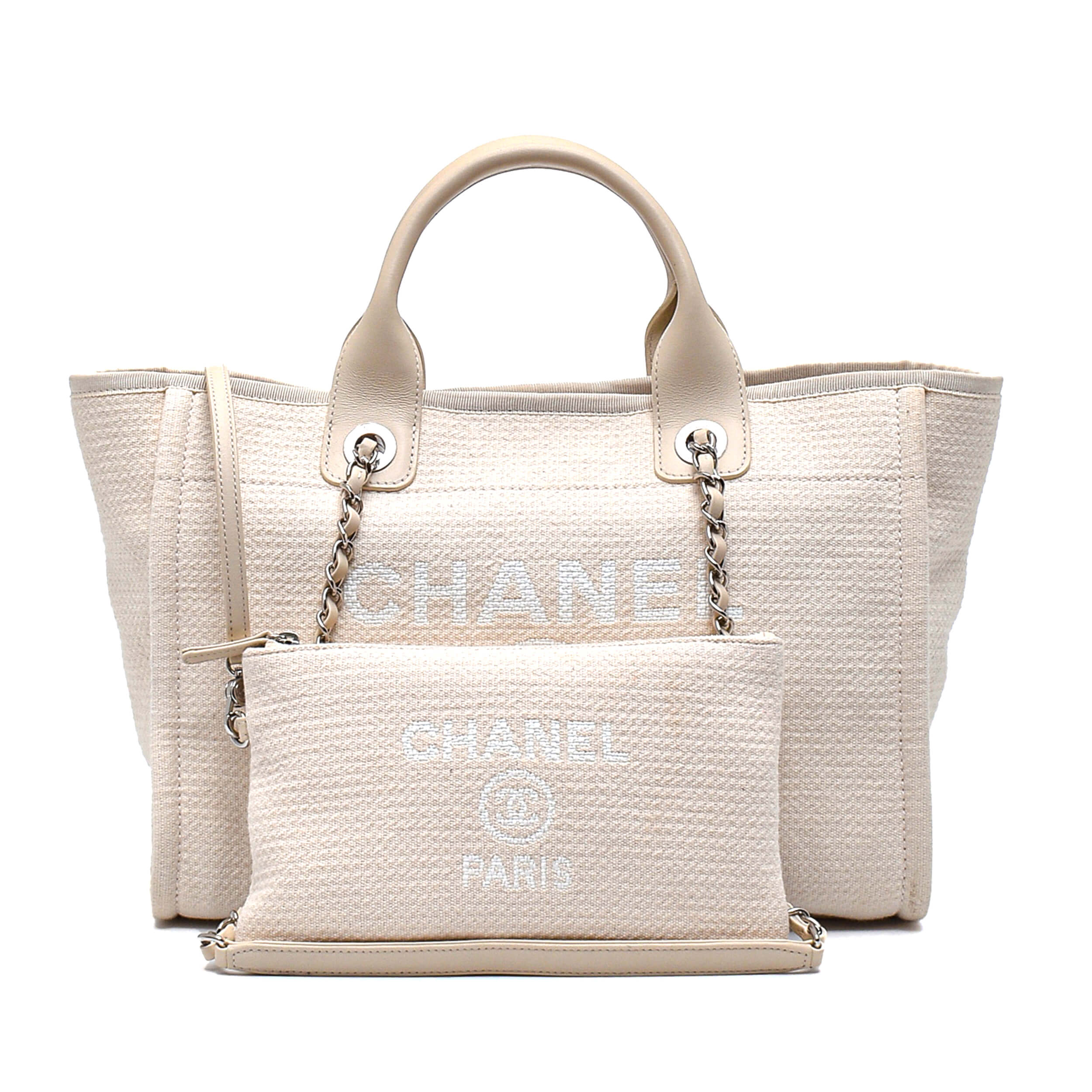 Chanel-Beige Silver Fabric Medium Deauville Bag